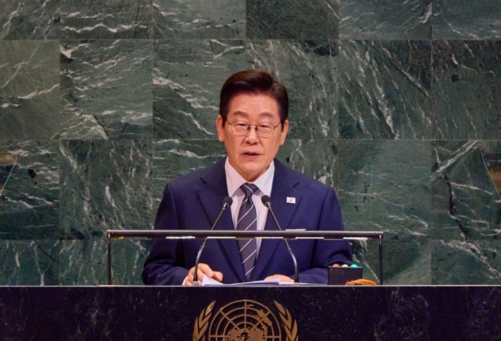 이재명 대통령이 유엔총회 기조연설을 하고 있다. / 대통령실