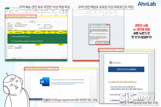 악성 매크로 포함한 문서 파일 (짜료 = 안랩)
